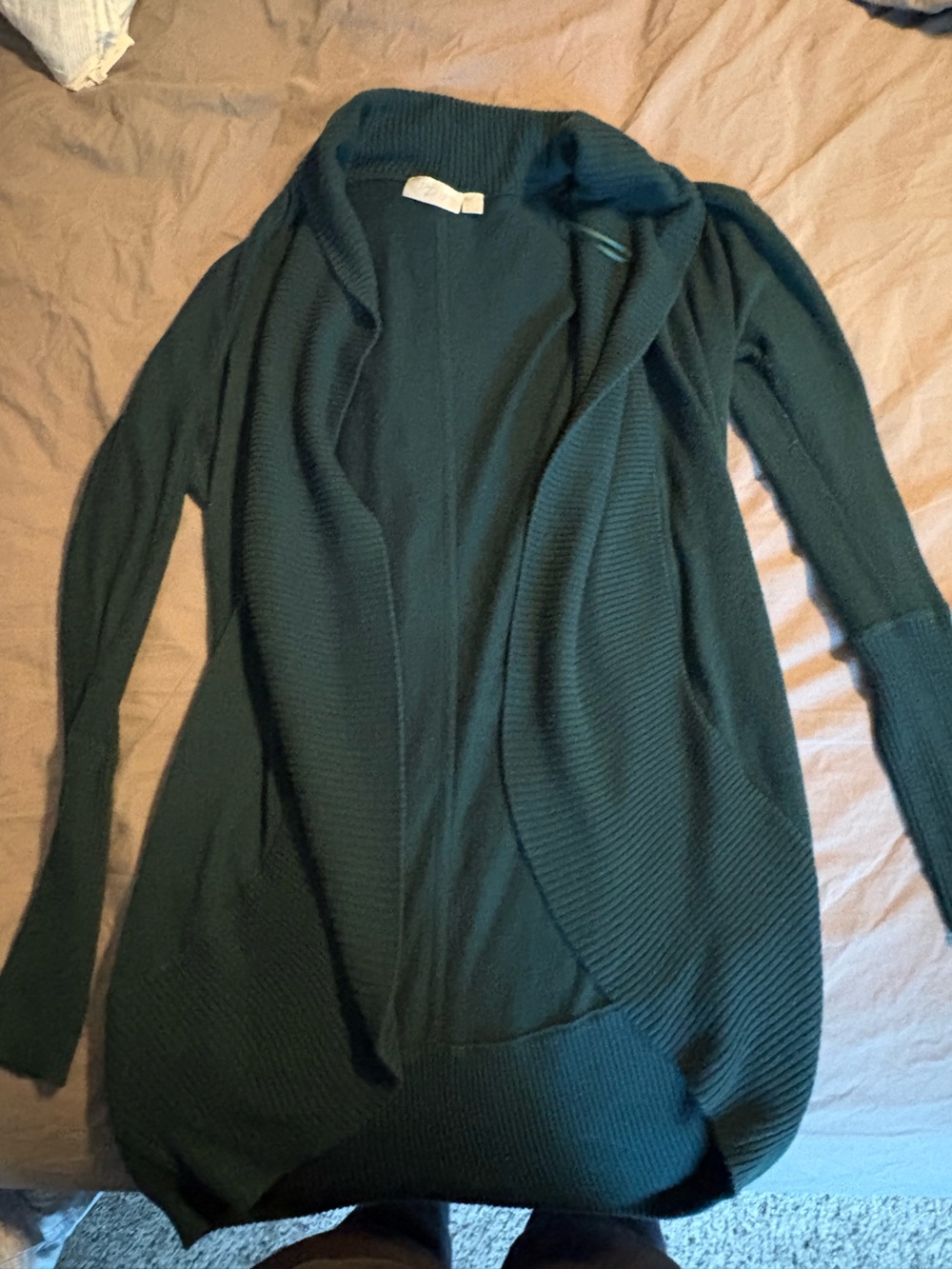 Women’s Green Ribbed Open-Front Sweater Cardigan RD Style Anthropologie